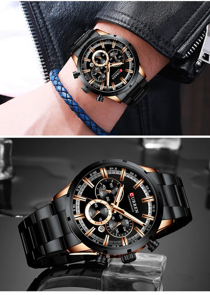 CURREN Men Watch Top Brand Luxury Sports Quartz Mens Watches Full Steel Waterproof Chronograph Wristwatch