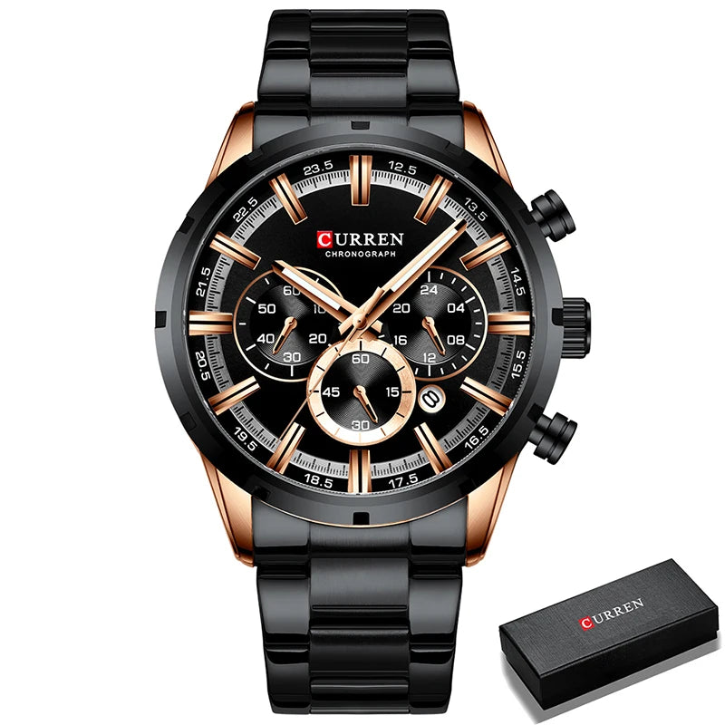 CURREN Men Watch Top Brand Luxury Sports Quartz Mens Watches Full Steel Waterproof Chronograph Wristwatch