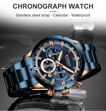 CURREN Men Watch Top Brand Luxury Sports Quartz Mens Watches Full Steel Waterproof Chronograph Wristwatch