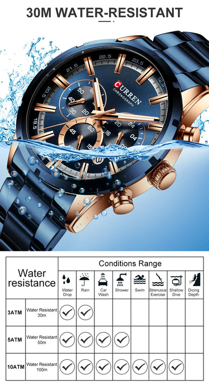 CURREN Men Watch Top Brand Luxury Sports Quartz Mens Watches Full Steel Waterproof Chronograph Wristwatch