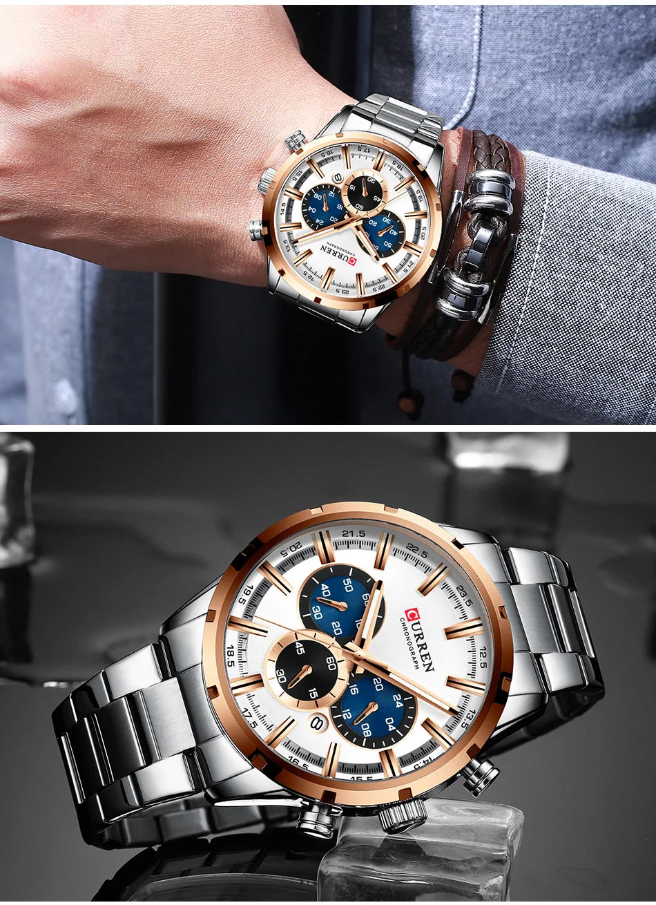 CURREN Men Watch Top Brand Luxury Sports Quartz Mens Watches Full Steel Waterproof Chronograph Wristwatch