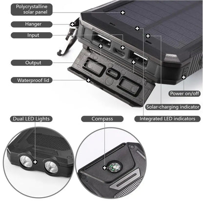 20000mAh Power Bank Waterproof Solar PowerBank External Battery Fast Mobile Phone Charger For Samsung iPhone Xiaomi Power bank