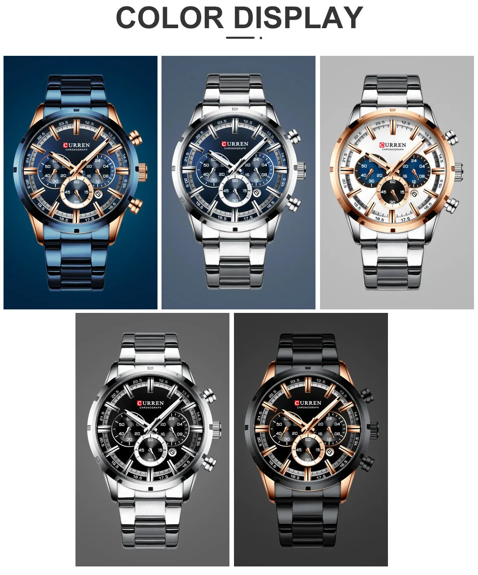 CURREN Men Watch Top Brand Luxury Sports Quartz Mens Watches Full Steel Waterproof Chronograph Wristwatch