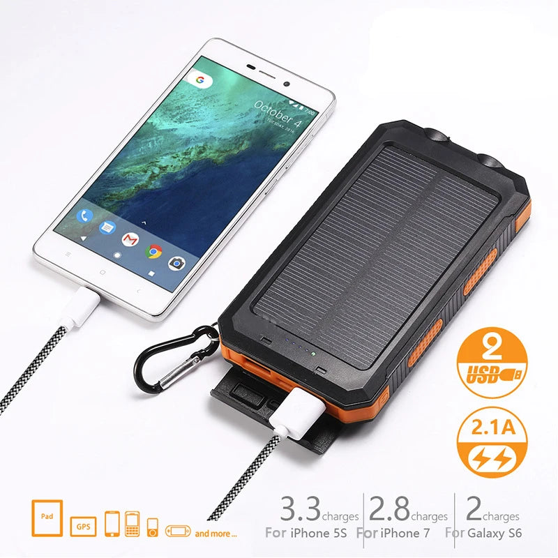 20000mAh Power Bank Waterproof Solar PowerBank External Battery Fast Mobile Phone Charger For Samsung iPhone Xiaomi Power bank