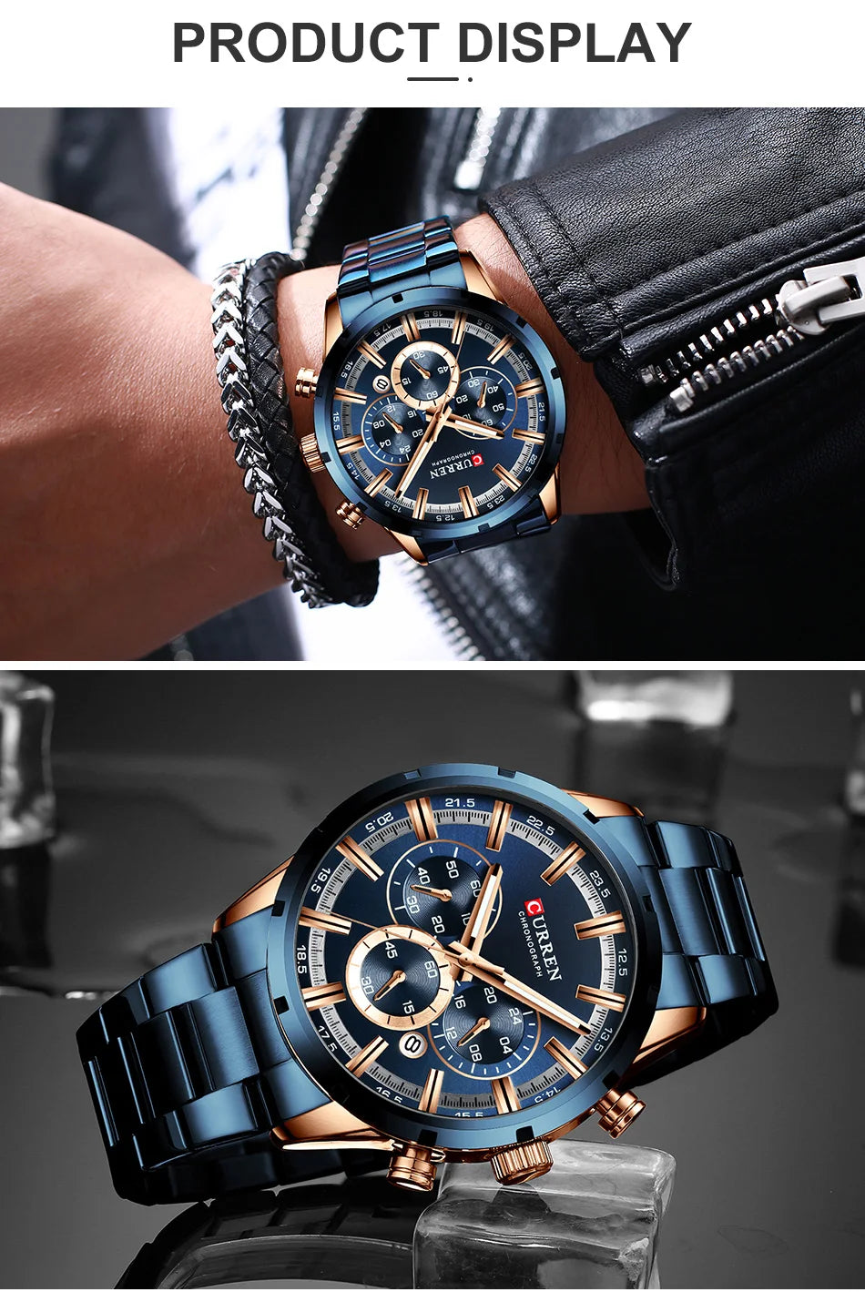 CURREN Men Watch Top Brand Luxury Sports Quartz Mens Watches Full Steel Waterproof Chronograph Wristwatch