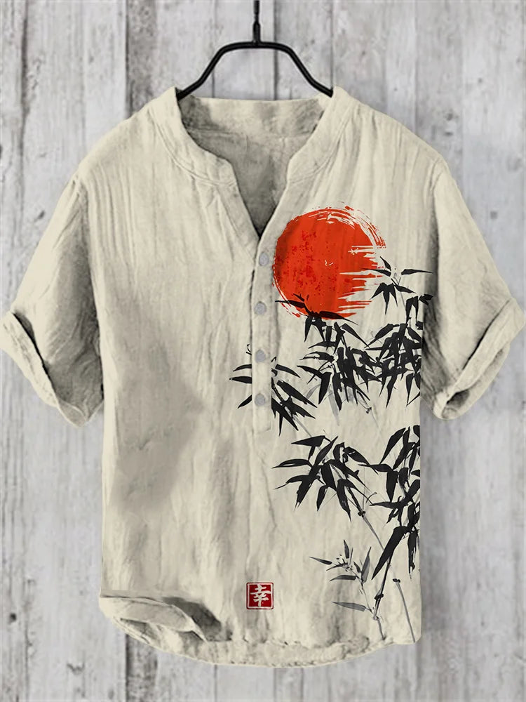 Henry Shirt - Men's Short sleeved Top, Casual Fashion Clothing, Bamboo Pattern, Summer 2025, S-5XL