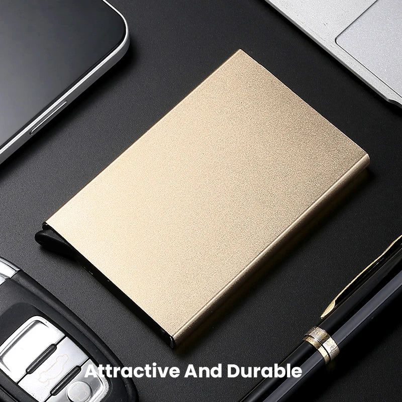 Slim Pop Up Wallet Minimalist Credit Card Holder For Men Women RFID Blocking Mini Metal Case