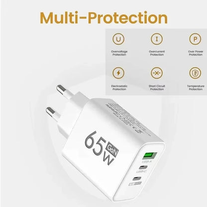 GaN Fast Charging 65W USB Type C Charger PD 3.0 Quick Charge Wall For Phone Adapter For iPhone 15 Xiaomi Huawei Samsung Oneplus