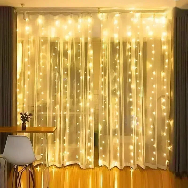 New Year 2025 USB Curtain String Fairy Lights 8 Mode 6/3M LED Christmas Garland Remote For Party ,Garden Home ,Wedding Decoration