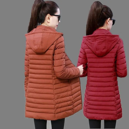 Women Winter Down Cotton Jacket Parka Slim Hooded Quilted Coat Warm Madam Fashion Thicken Outerwear Solid Color Loose Clothing