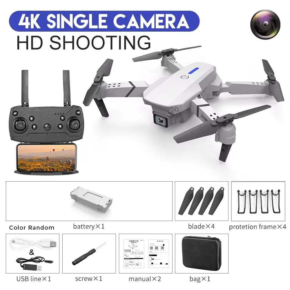 KBDFA 2025 E88 Professional Wide Angle RC Dron HD 4K Camera Mode Foldable Helicopter Aircraft Quadcopter Drone Kid Gift Toys