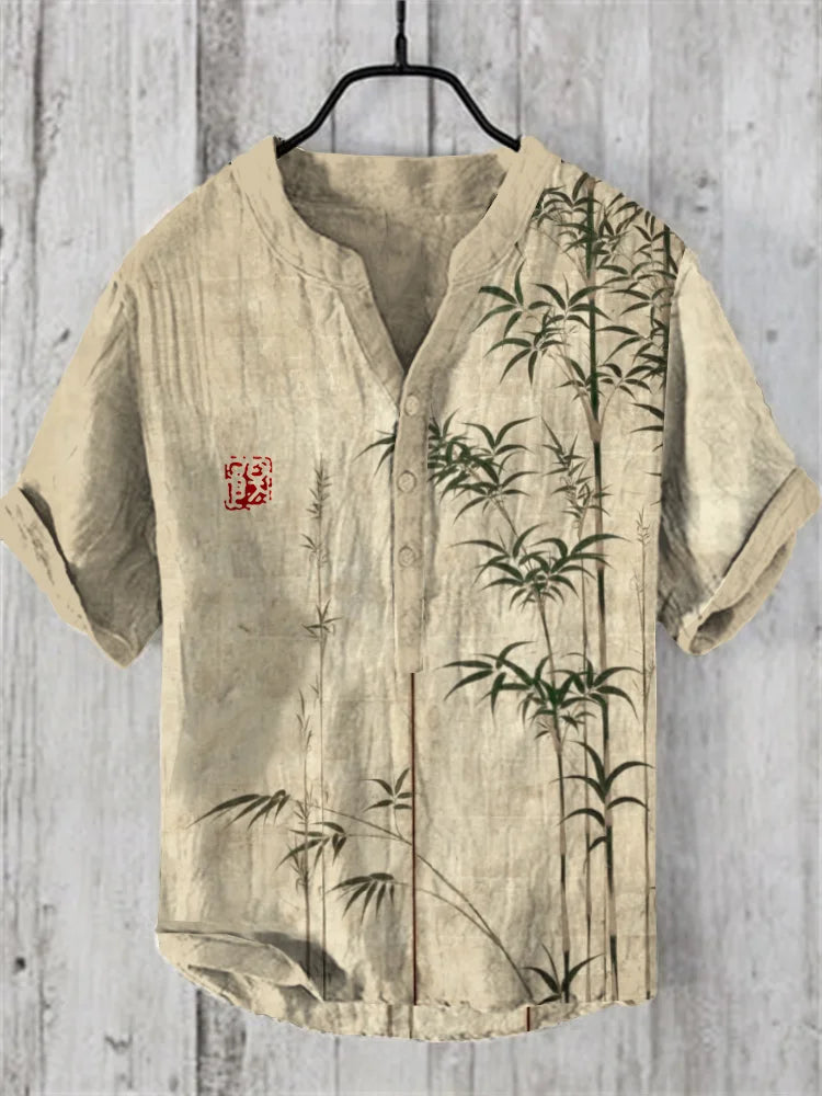 Henry Shirt - Men's Short sleeved Top, Casual Fashion Clothing, Bamboo Pattern, Summer 2025, S-5XL