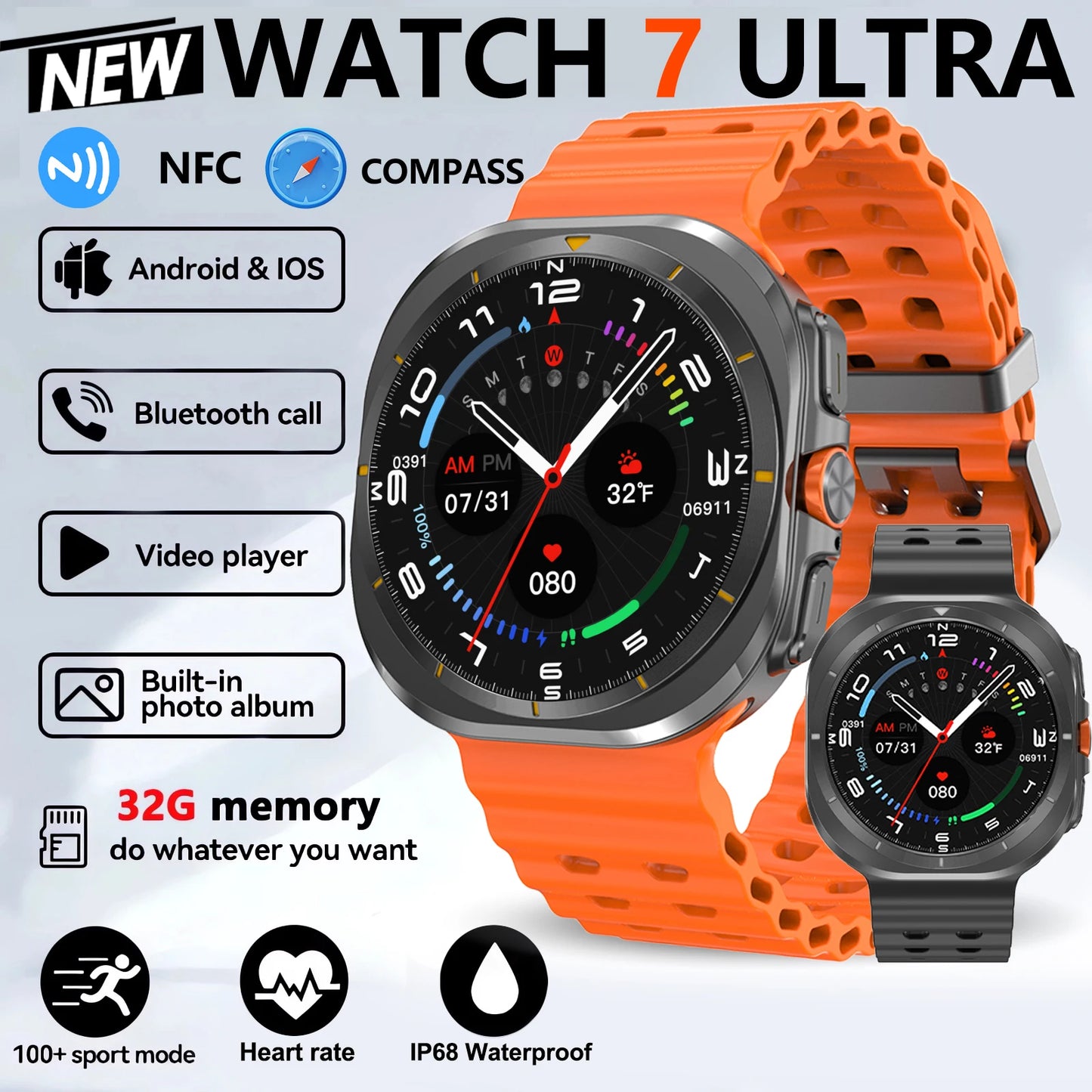 2025 New Smart Watch 32GB Memory Video NFC 1.5Inch AMOLED Screen Sport Fitness Tracker