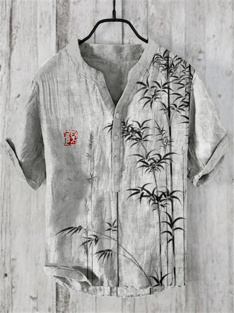 Henry Shirt - Men's Short sleeved Top, Casual Fashion Clothing, Bamboo Pattern, Summer 2025, S-5XL