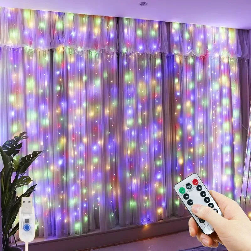 New Year 2025 USB Curtain String Fairy Lights 8 Mode 6/3M LED Christmas Garland Remote For Party ,Garden Home ,Wedding Decoration