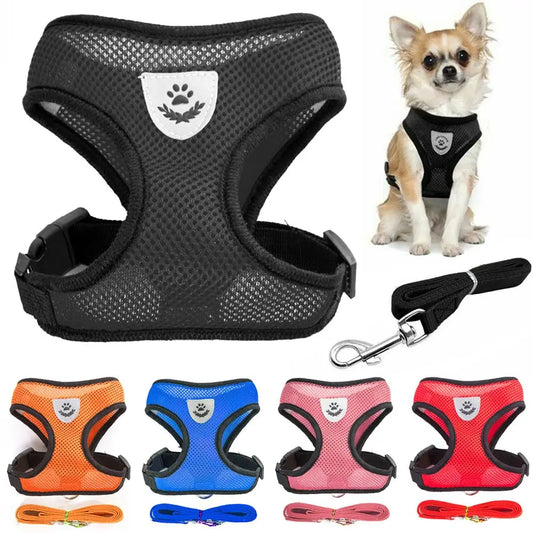 Breathable Mesh Fabric Dog Leash Soft Comfortable Pet Harness Puppy Cat Vest Collar Pet Supplies For Chihuahua Pug Bulldog