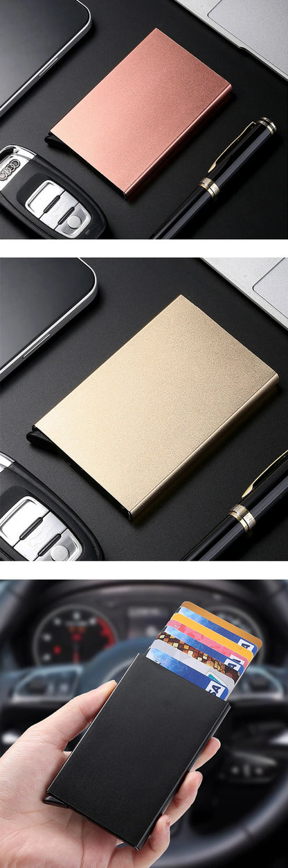 Slim Pop Up Wallet Minimalist Credit Card Holder For Men Women RFID Blocking Mini Metal Case