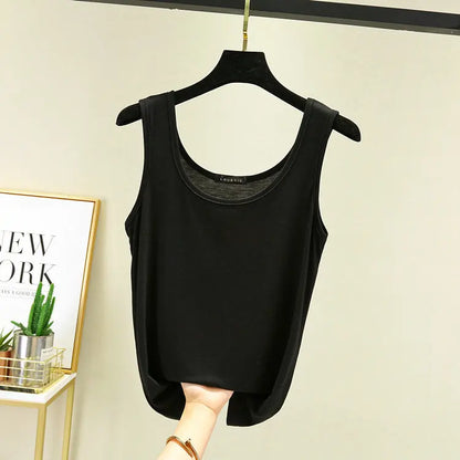 Women Summer Deep U-Neck tank tops Modal cotton sleeveless tee tops camis Tshirts casual Bottoming Top