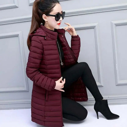 Women Winter Down Cotton Jacket Parka Slim Hooded Quilted Coat Warm Madam Fashion Thicken Outerwear Solid Color Loose Clothing