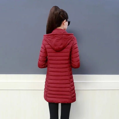 Women Winter Down Cotton Jacket Parka Slim Hooded Quilted Coat Warm Madam Fashion Thicken Outerwear Solid Color Loose Clothing