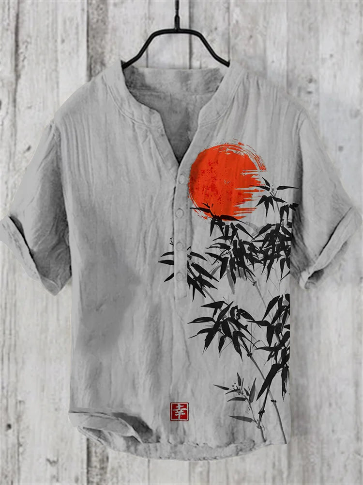 Henry Shirt - Men's Short sleeved Top, Casual Fashion Clothing, Bamboo Pattern, Summer 2025, S-5XL