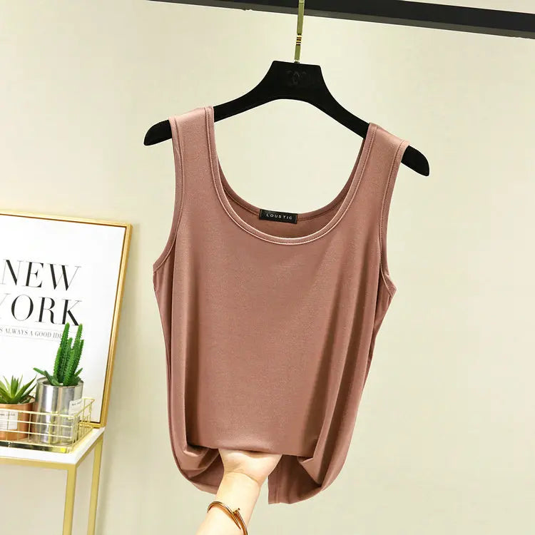 Women Summer Deep U-Neck tank tops Modal cotton sleeveless tee tops camis Tshirts casual Bottoming Top