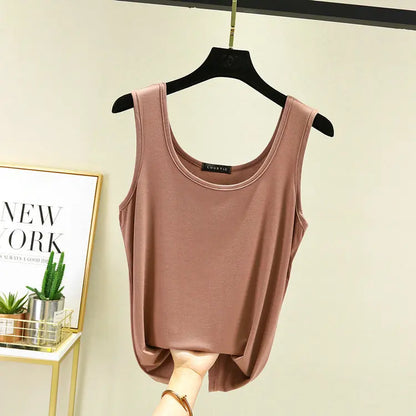 Women Summer Deep U-Neck tank tops Modal cotton sleeveless tee tops camis Tshirts casual Bottoming Top