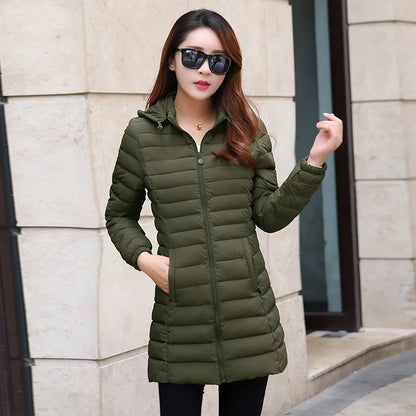 Women Winter Down Cotton Jacket Parka Slim Hooded Quilted Coat Warm Madam Fashion Thicken Outerwear Solid Color Loose Clothing