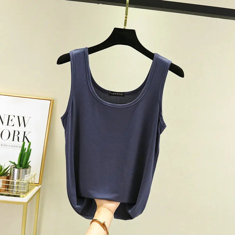 Women Summer Deep U-Neck tank tops Modal cotton sleeveless tee tops camis Tshirts casual Bottoming Top