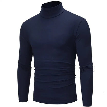 Autumn Winter Men's High Neck T-shirt Slim Fit Fashion High Elastic Long Sleeve Casual Breathable Apparel Pullover Thermal Tops