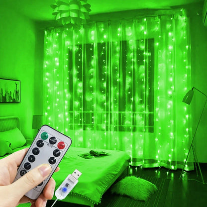 New Year 2025 USB Curtain String Fairy Lights 8 Mode 6/3M LED Christmas Garland Remote For Party ,Garden Home ,Wedding Decoration