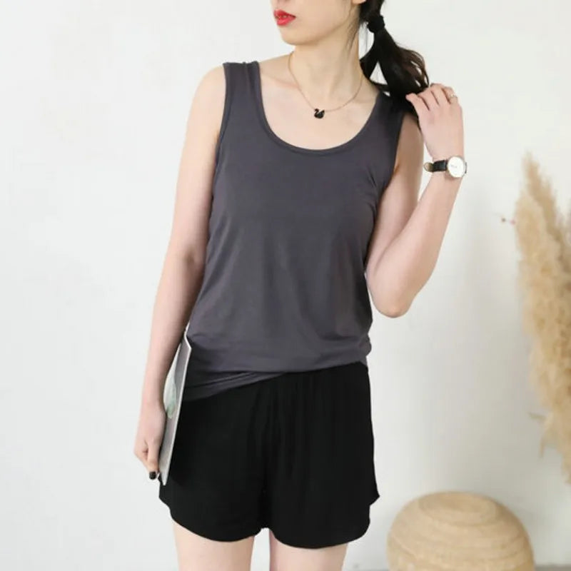 Women Summer Deep U-Neck tank tops Modal cotton sleeveless tee tops camis Tshirts casual Bottoming Top