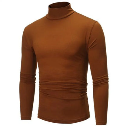 Autumn Winter Men's High Neck T-shirt Slim Fit Fashion High Elastic Long Sleeve Casual Breathable Apparel Pullover Thermal Tops