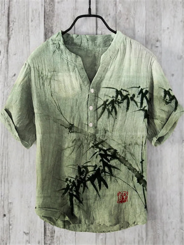 Henry Shirt - Men's Short sleeved Top, Casual Fashion Clothing, Bamboo Pattern, Summer 2025, S-5XL