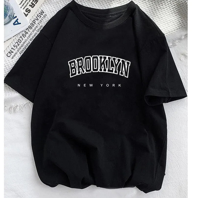 Women Brooklyn Letter Print T Shirt Girl Graphic Harajuku 2025 Streewear Clothes Causal Female Tops