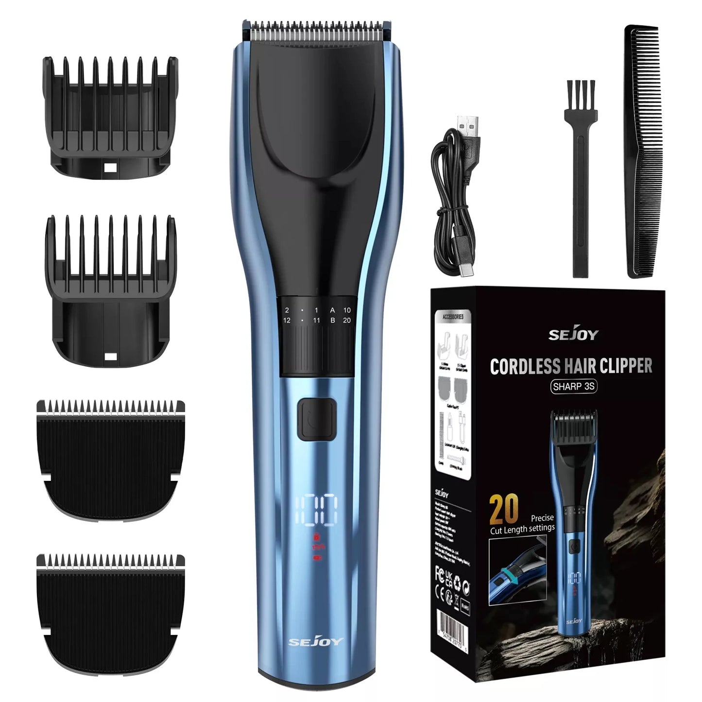 Sejoy Hair Clippers Beard  Trimmer for Men Cordless Barber Clippers for Hair Cutting Machine Rechargeable Beard Trimmer