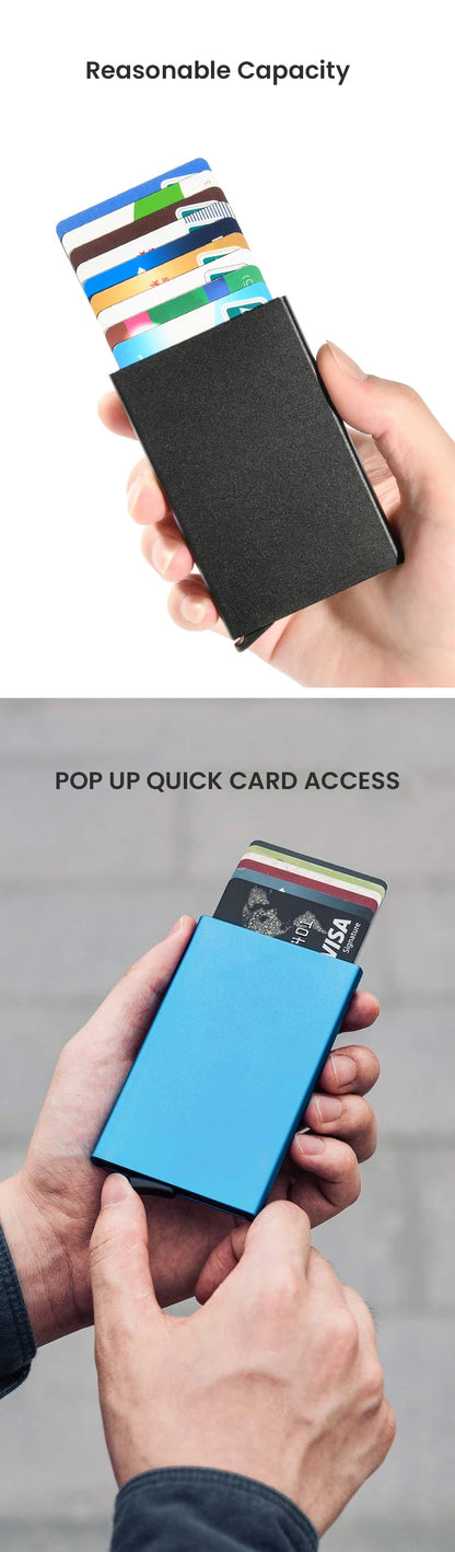 Slim Pop Up Wallet Minimalist Credit Card Holder For Men Women RFID Blocking Mini Metal Case