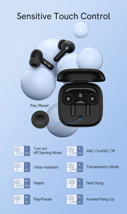 QCY T13 ANC Wireless Earphones Bluetooth 5.3 TWS ANC Noise Cancellation Headphone 4 Mics ENC Headset in-Ear Handfree Earbuds