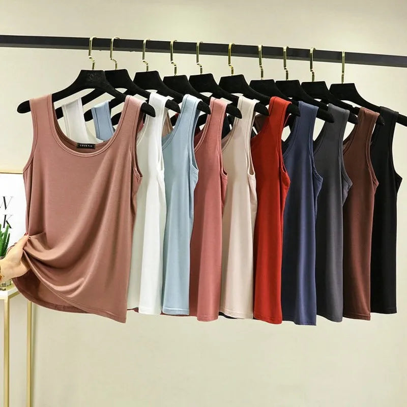 Women Summer Deep U-Neck tank tops Modal cotton sleeveless tee tops camis Tshirts casual Bottoming Top