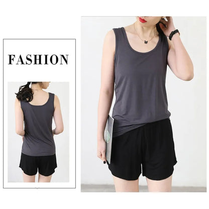 Women Summer Deep U-Neck tank tops Modal cotton sleeveless tee tops camis Tshirts casual Bottoming Top