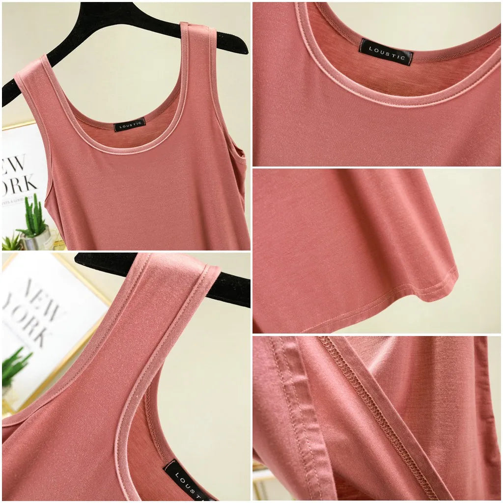 Women Summer Deep U-Neck tank tops Modal cotton sleeveless tee tops camis Tshirts casual Bottoming Top