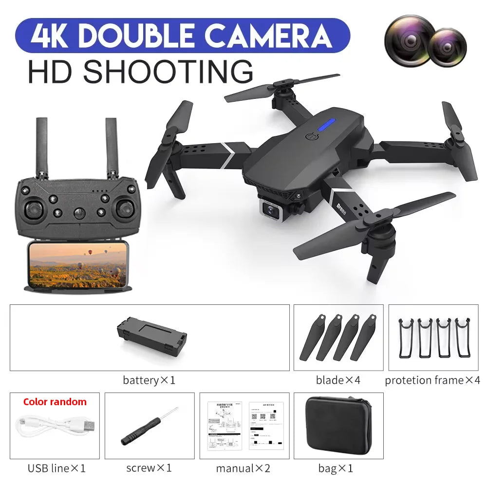 KDBFA 2024 New E88 Pro WIFI FPV Drone Wide Angle HD 4K 1080P Camera Height Hold RC Foldable Quadcopter Dron Helicopter Toys Gift