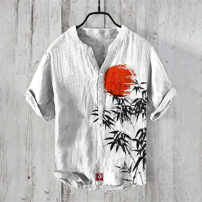 Henry Shirt - Men's Short sleeved Top, Casual Fashion Clothing, Bamboo Pattern, Summer 2025, S-5XL