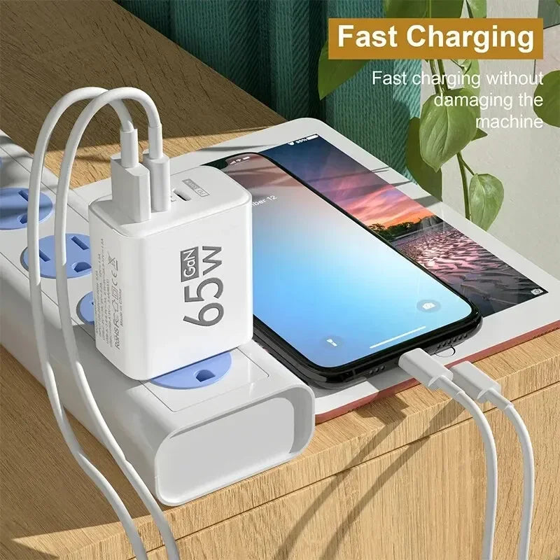 GaN Fast Charging 65W USB Type C Charger PD 3.0 Quick Charge Wall For Phone Adapter For iPhone 15 Xiaomi Huawei Samsung Oneplus