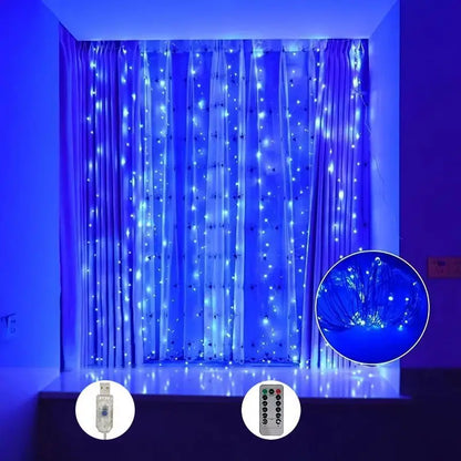 New Year 2025 USB Curtain String Fairy Lights 8 Mode 6/3M LED Christmas Garland Remote For Party ,Garden Home ,Wedding Decoration