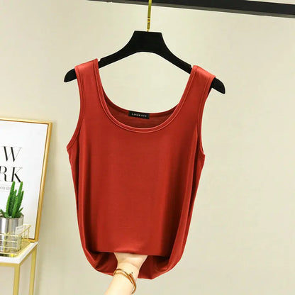 Women Summer Deep U-Neck tank tops Modal cotton sleeveless tee tops camis Tshirts casual Bottoming Top