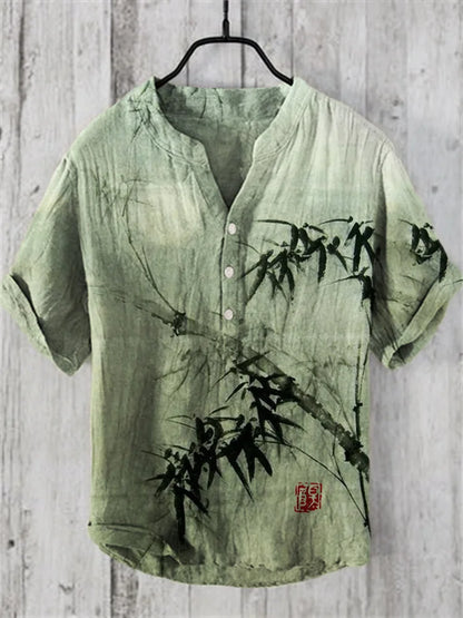 Henry Shirt - Men's Short sleeved Top, Casual Fashion Clothing, Bamboo Pattern, Summer 2025, S-5XL