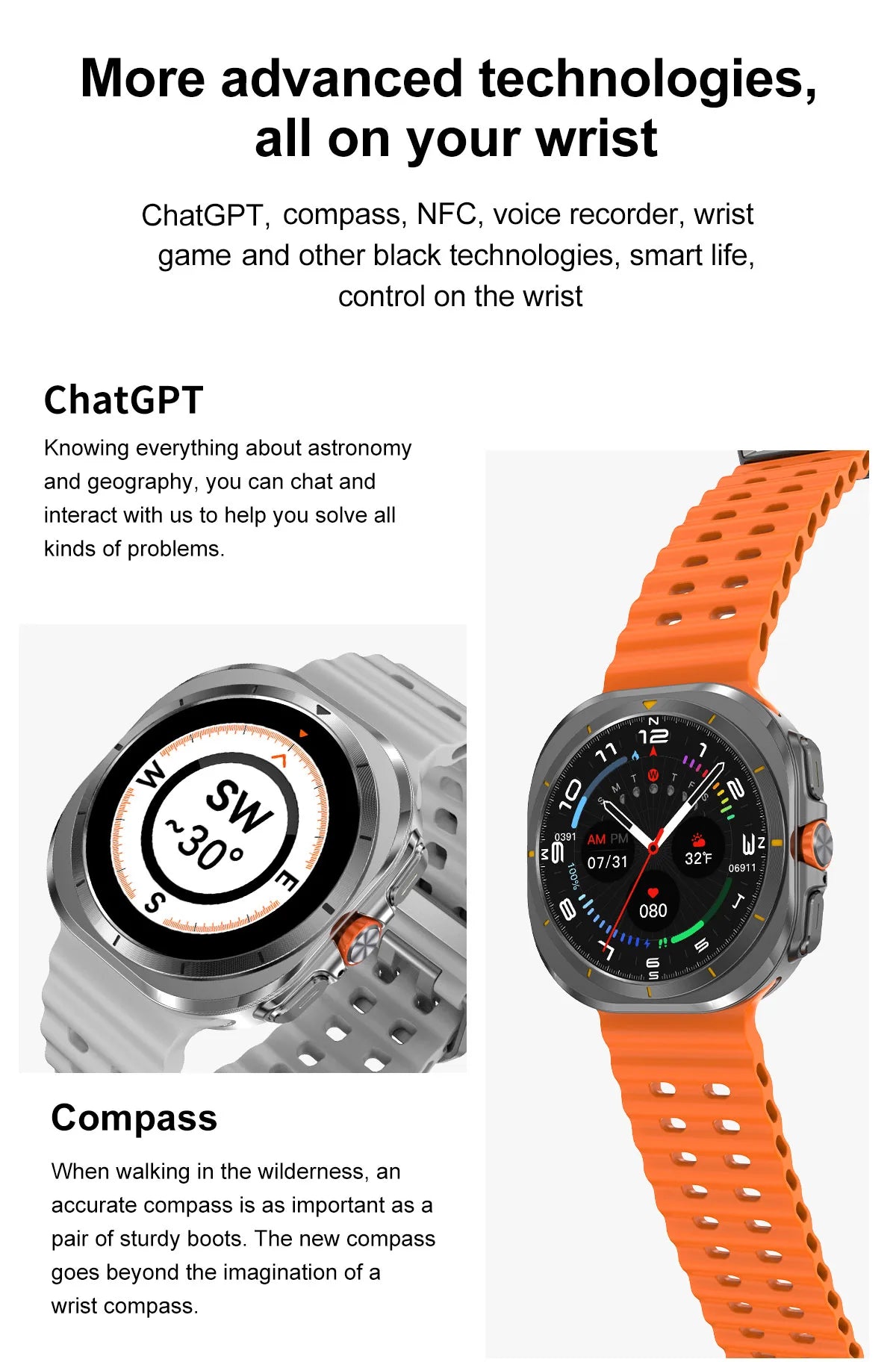 2025 New Smart Watch 32GB Memory Video NFC 1.5Inch AMOLED Screen Sport Fitness Tracker