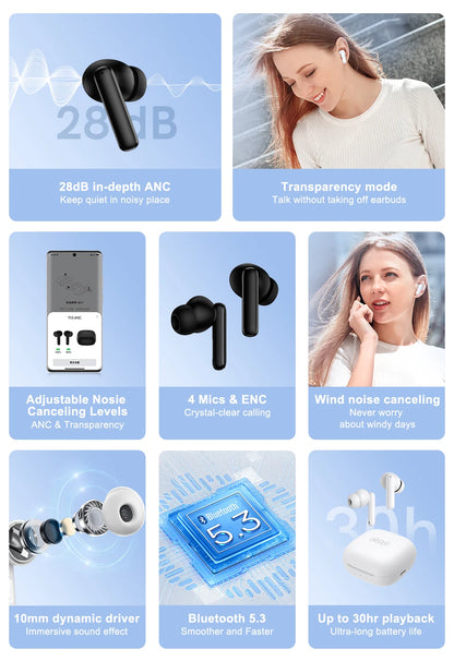 QCY T13 ANC Wireless Earphones Bluetooth 5.3 TWS ANC Noise Cancellation Headphone 4 Mics ENC Headset in-Ear Handfree Earbuds