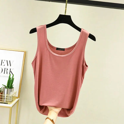 Women Summer Deep U-Neck tank tops Modal cotton sleeveless tee tops camis Tshirts casual Bottoming Top